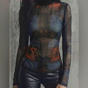 Sheer Black and Red Women's Top